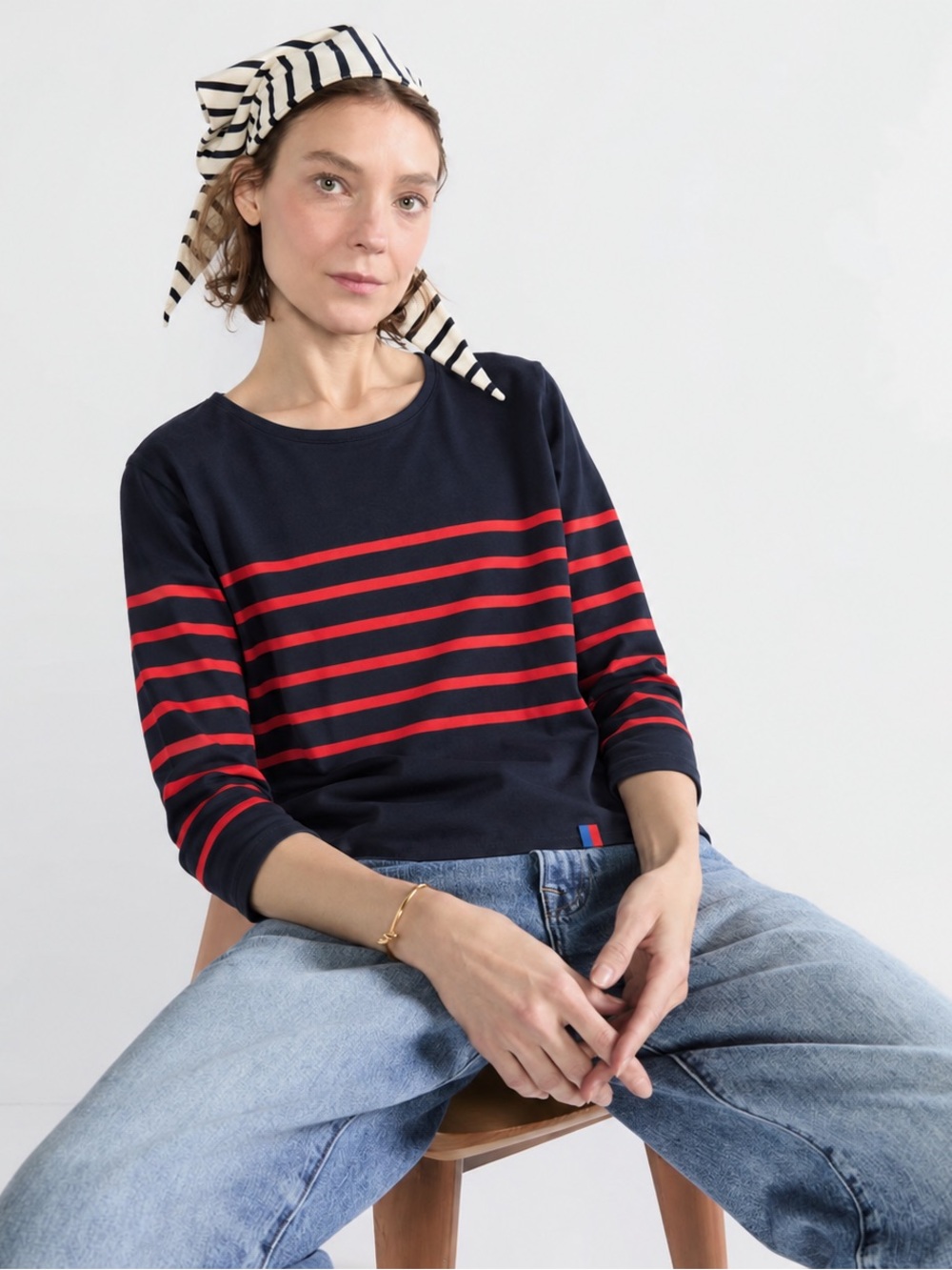 KULE Navy Red Breton Stripe Cotton Top Small Made in Portugal